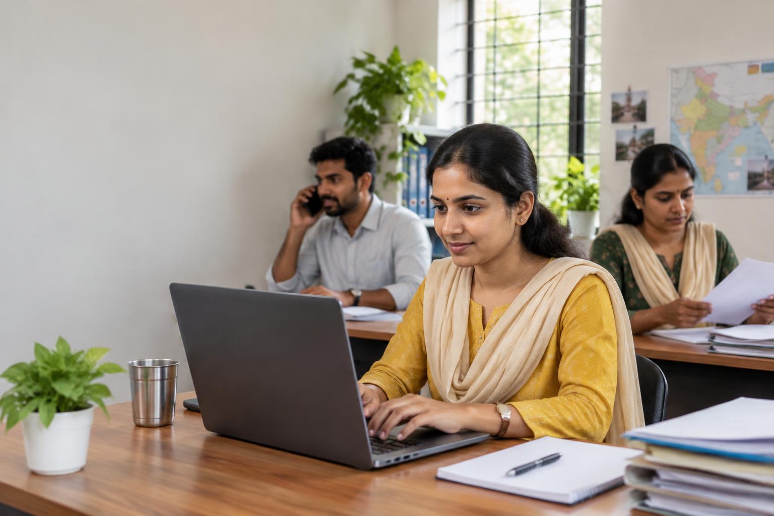 Illustrative scene of people doing office and data-entry work